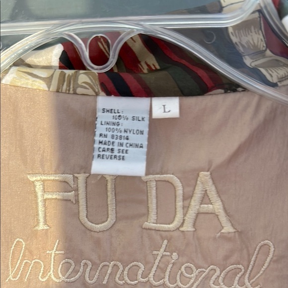 FU DA International Silk Cream and Brown Floral Bomber Jacket Abstract Print - Picture 9 of 14